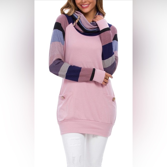 Levaca Long Sleeve Cowl Neck Button Tunic Top NWT - Picture 3 of 8